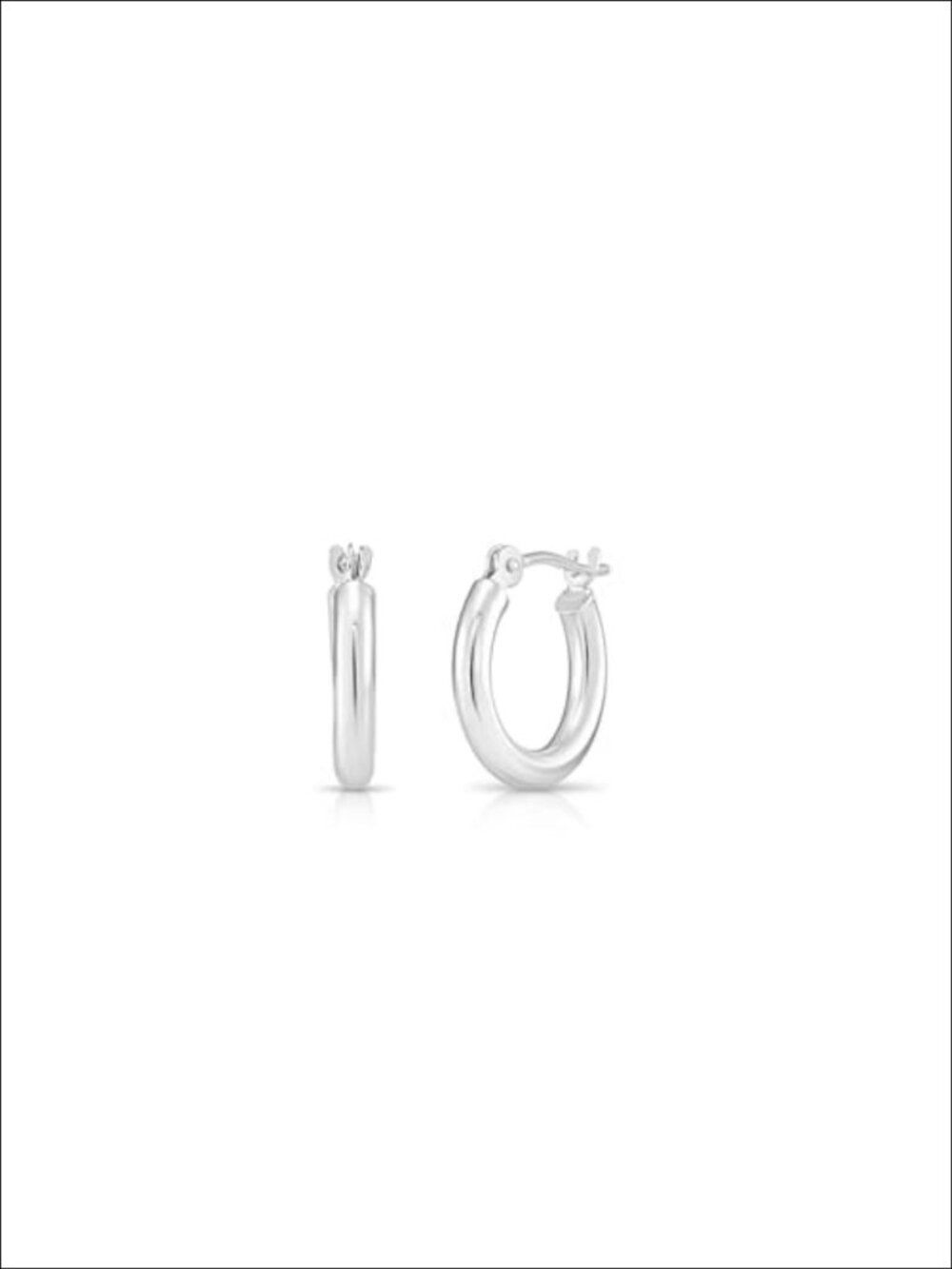 10K White Gold Polished Round Hoop Earrings 12mm Click-Top USA
